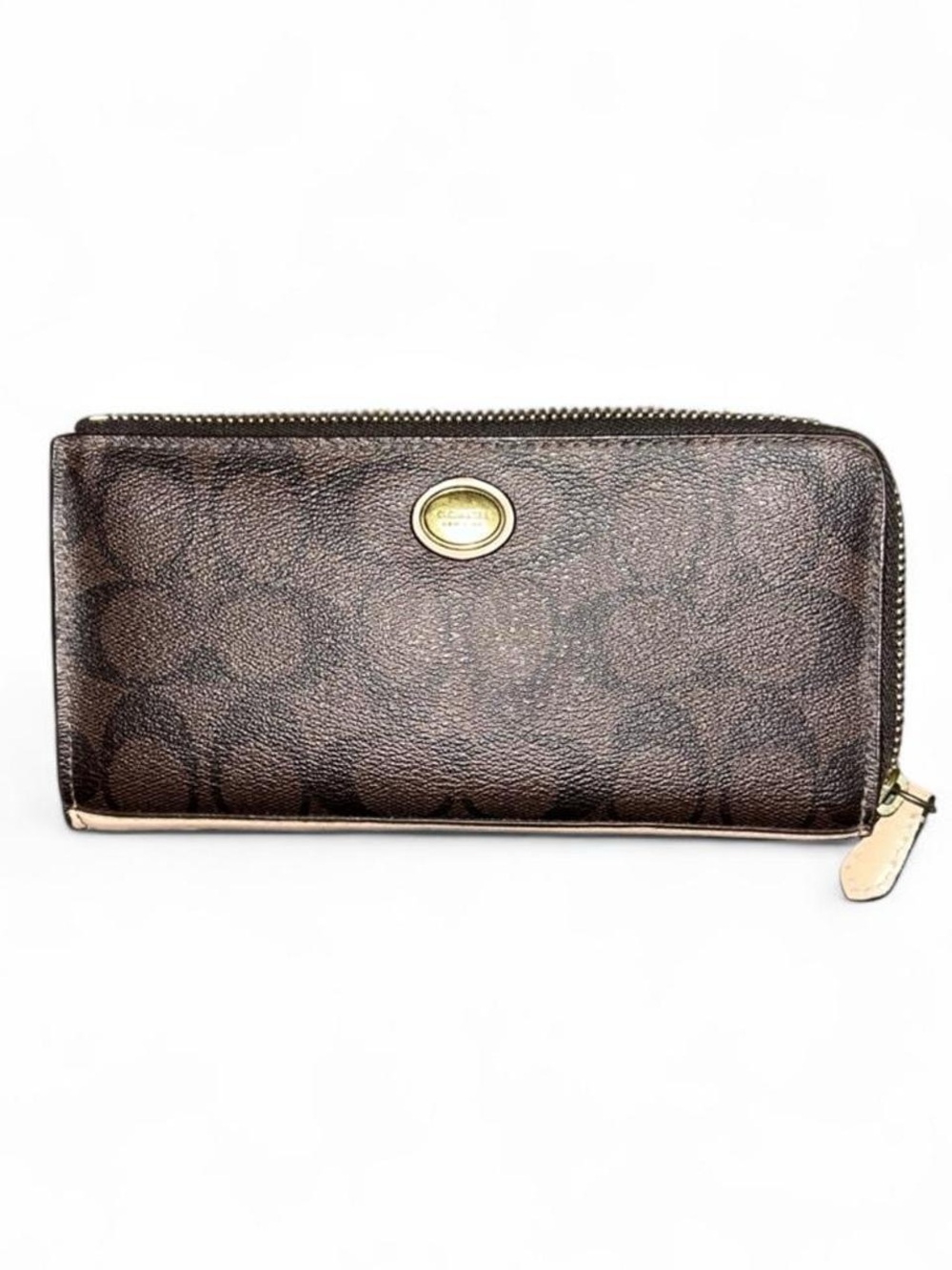 2010s coach signature monogram accordion zip wallet